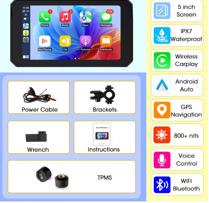 pantalla Android para moto con conectividad, Apple CarPlay y Android auto