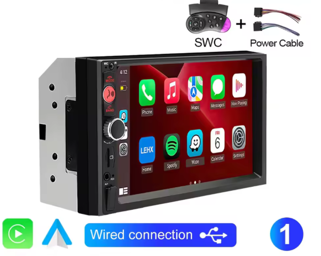 Radio Multimedia 2 DIN con CarPlay, Android Auto y Control al Volante